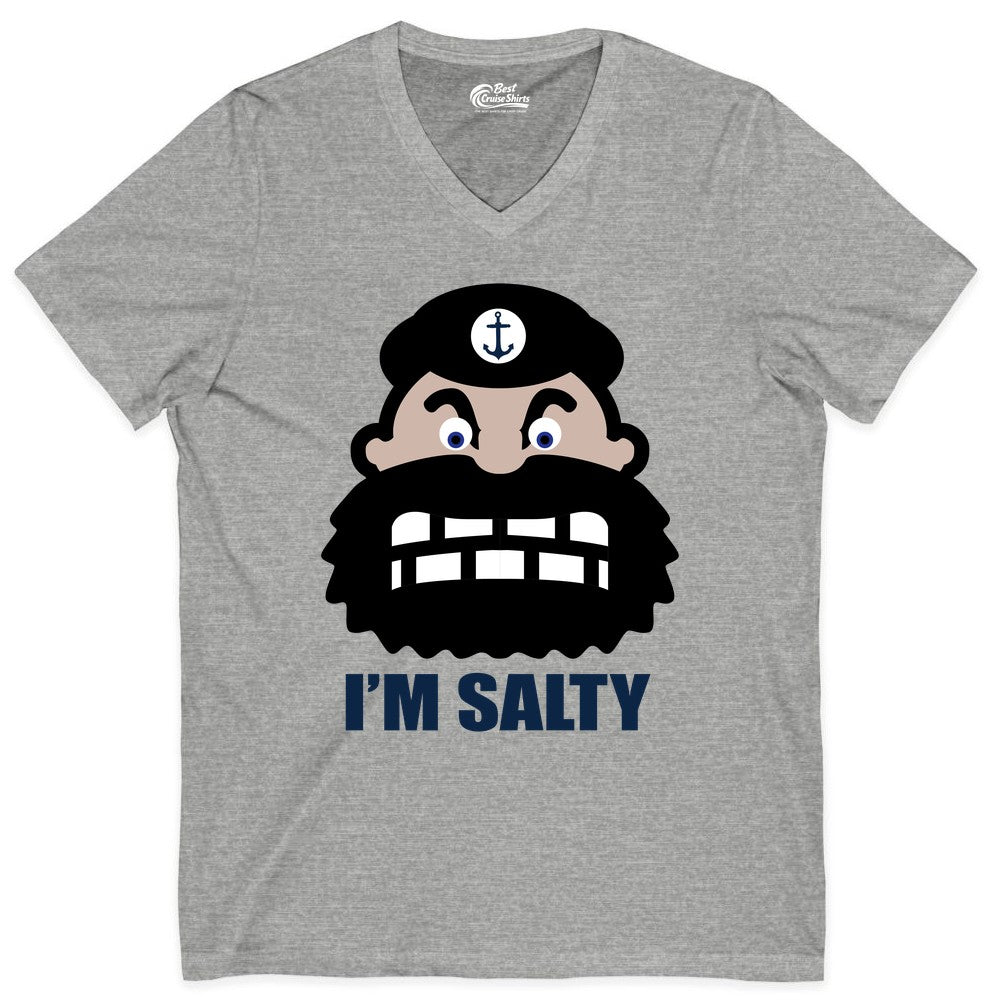 Im Salty Sailor Shirt - Nautical Humor Apparel - Funny Anchor Tee (V-Neck) in Athletic Heather - Im Salty Sailor Cartoon Shirt - Funny Nautical Pun Anchor Tee