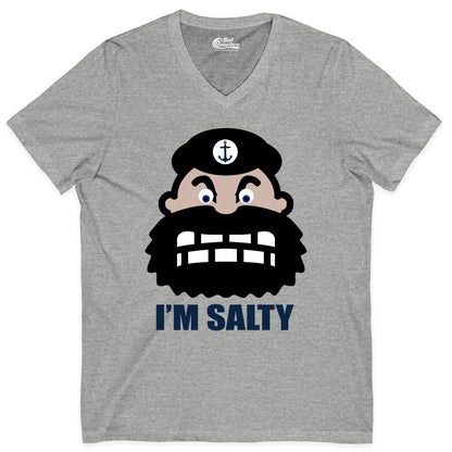 Im Salty Sailor Shirt - Nautical Humor Apparel - Funny Anchor Tee (V-Neck) in Athletic Heather - Im Salty Sailor Cartoon Shirt - Funny Nautical Pun Anchor Tee