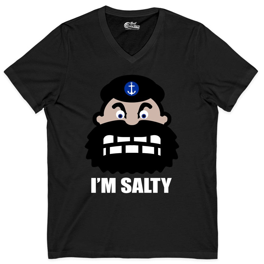 Im Salty Sailor Shirt - Nautical Humor Apparel - Funny Anchor Tee (V-Neck) in Black - Im Salty Sailor Cartoon Shirt - Funny Nautical Pun Anchor Tee