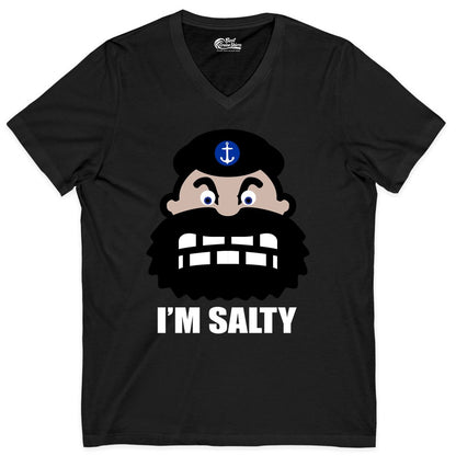 Im Salty Sailor Shirt - Nautical Humor Apparel - Funny Anchor Tee (V-Neck) in Black - Im Salty Sailor Cartoon Shirt - Funny Nautical Pun Anchor Tee