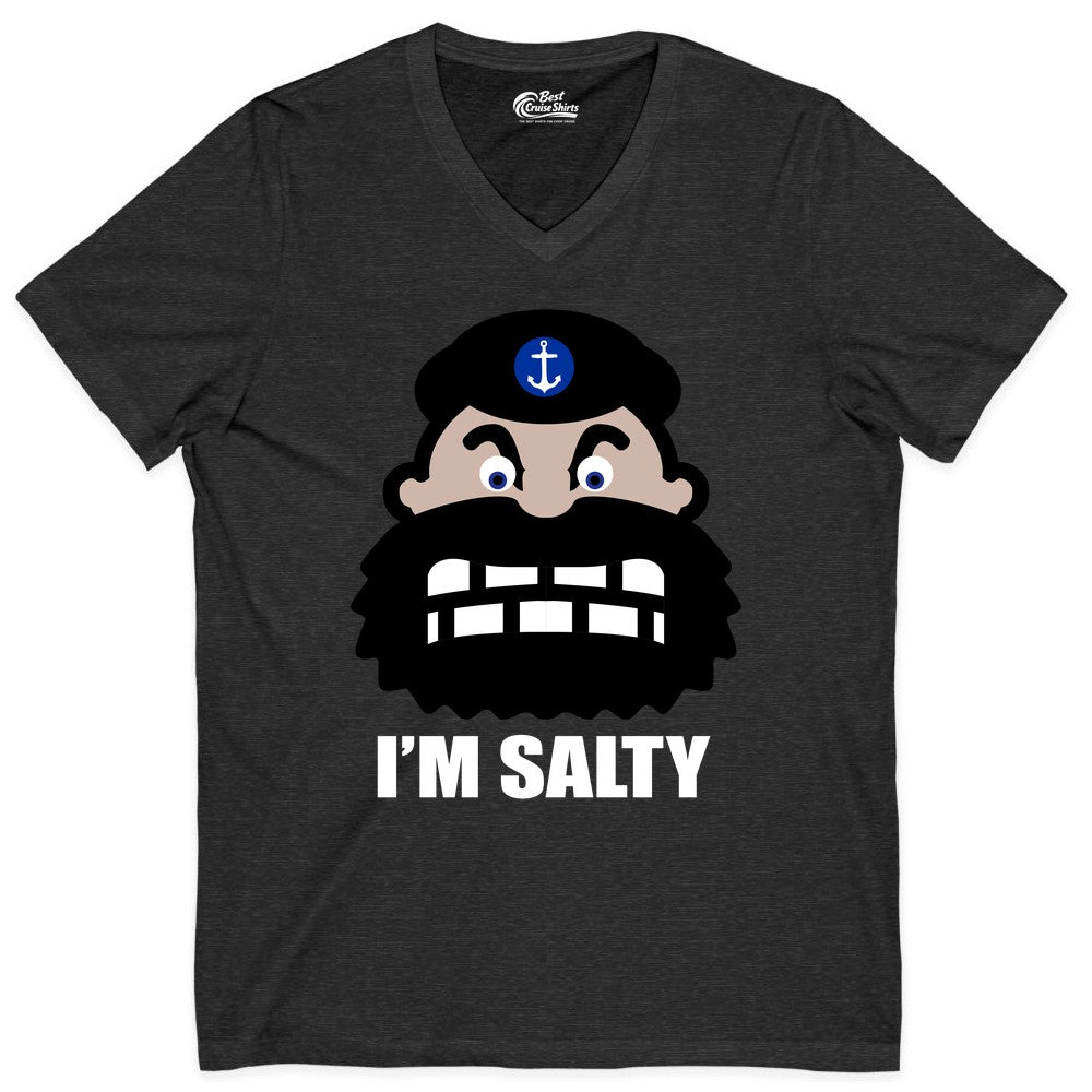Im Salty Sailor Shirt - Nautical Humor Apparel - Funny Anchor Tee (V-Neck) in Dark Grey Heather - Im Salty Sailor Cartoon Shirt - Funny Nautical Pun Anchor Tee