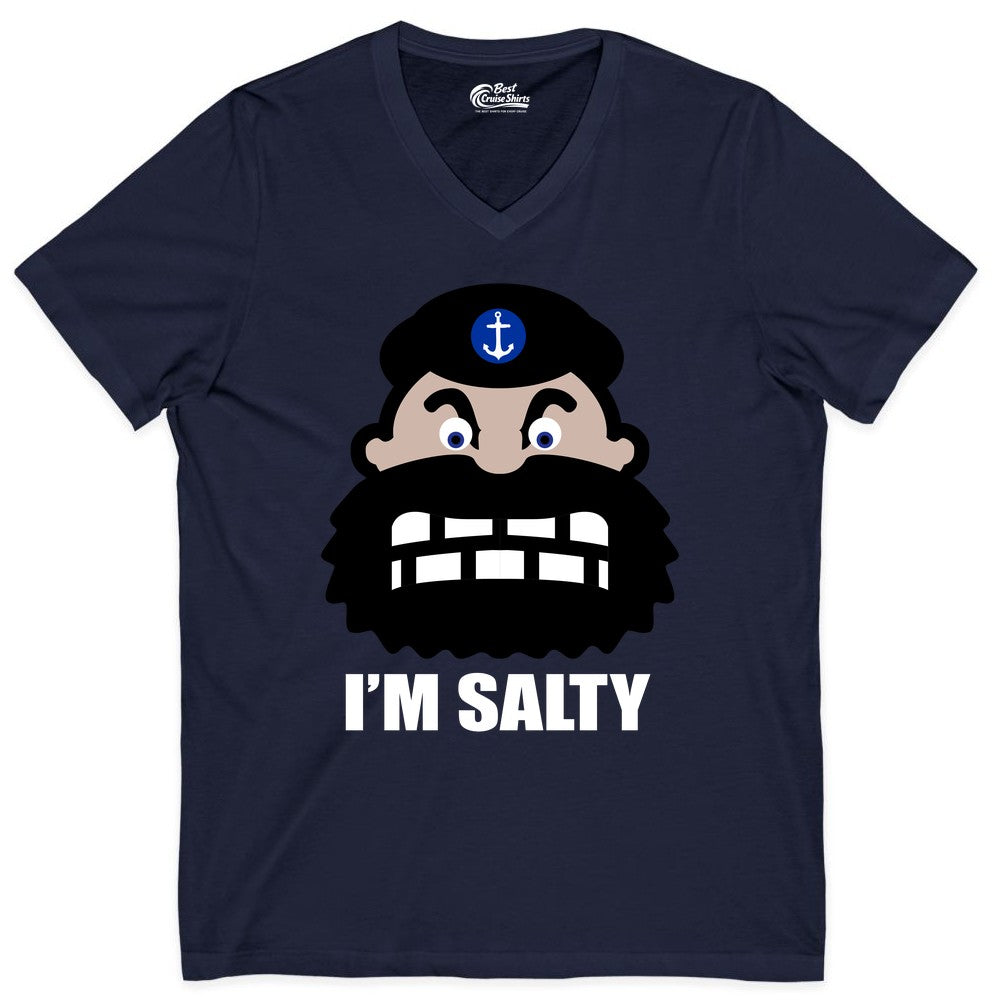 Im Salty Sailor Shirt - Nautical Humor Apparel - Funny Anchor Tee (V-Neck) in Navy - Im Salty Sailor Cartoon Shirt - Funny Nautical Pun Anchor Tee