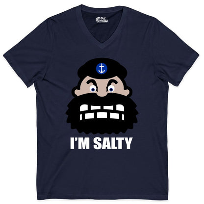 Im Salty Sailor Shirt - Nautical Humor Apparel - Funny Anchor Tee (V-Neck) in Navy - Im Salty Sailor Cartoon Shirt - Funny Nautical Pun Anchor Tee