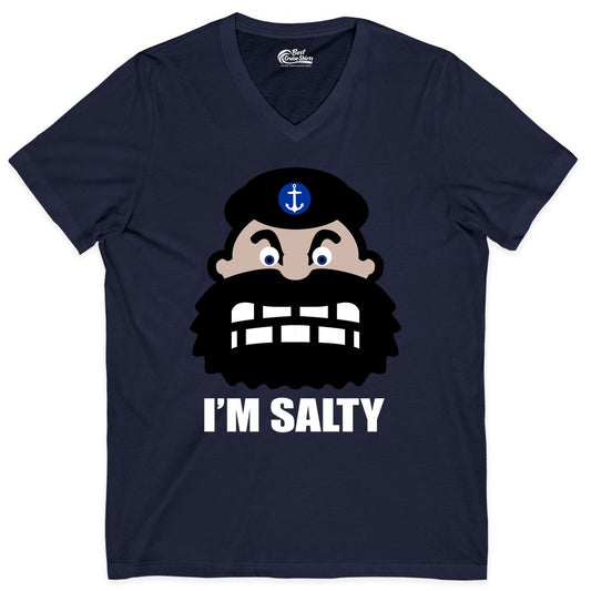 Im Salty Sailor Shirt - Nautical Humor Apparel - Funny Anchor Tee (V-Neck) in Navy - Im Salty Sailor Cartoon Shirt - Funny Nautical Pun Anchor Tee