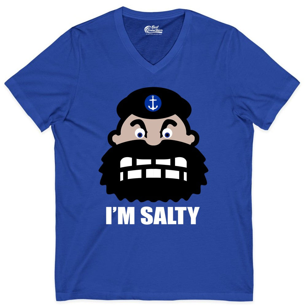 Im Salty Sailor Shirt - Nautical Humor Apparel - Funny Anchor Tee (V-Neck) in True Royal - Im Salty Sailor Cartoon Shirt - Funny Nautical Pun Anchor Tee