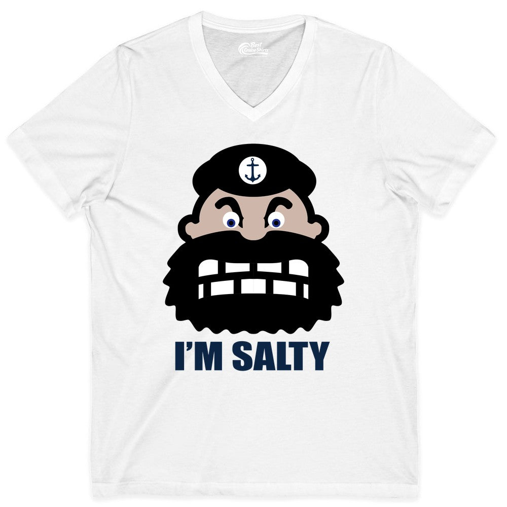 Im Salty Sailor Shirt - Nautical Humor Apparel - Funny Anchor Tee (V-Neck) in White - Im Salty Sailor Cartoon Shirt - Funny Nautical Pun Anchor Tee