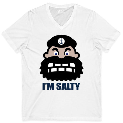 Im Salty Sailor Shirt - Nautical Humor Apparel - Funny Anchor Tee (V-Neck) in White - Im Salty Sailor Cartoon Shirt - Funny Nautical Pun Anchor Tee