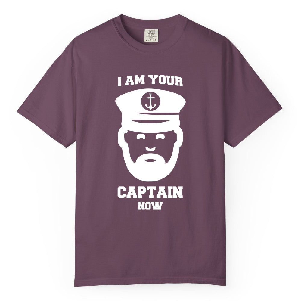 Funny Captain Shirt - Nautical Humor Tee for Boating Enthusiasts (Comfort Color) in Berry - Funny Captain Shirt - I Am Your Captain Now Nautical Beard Hat Tee