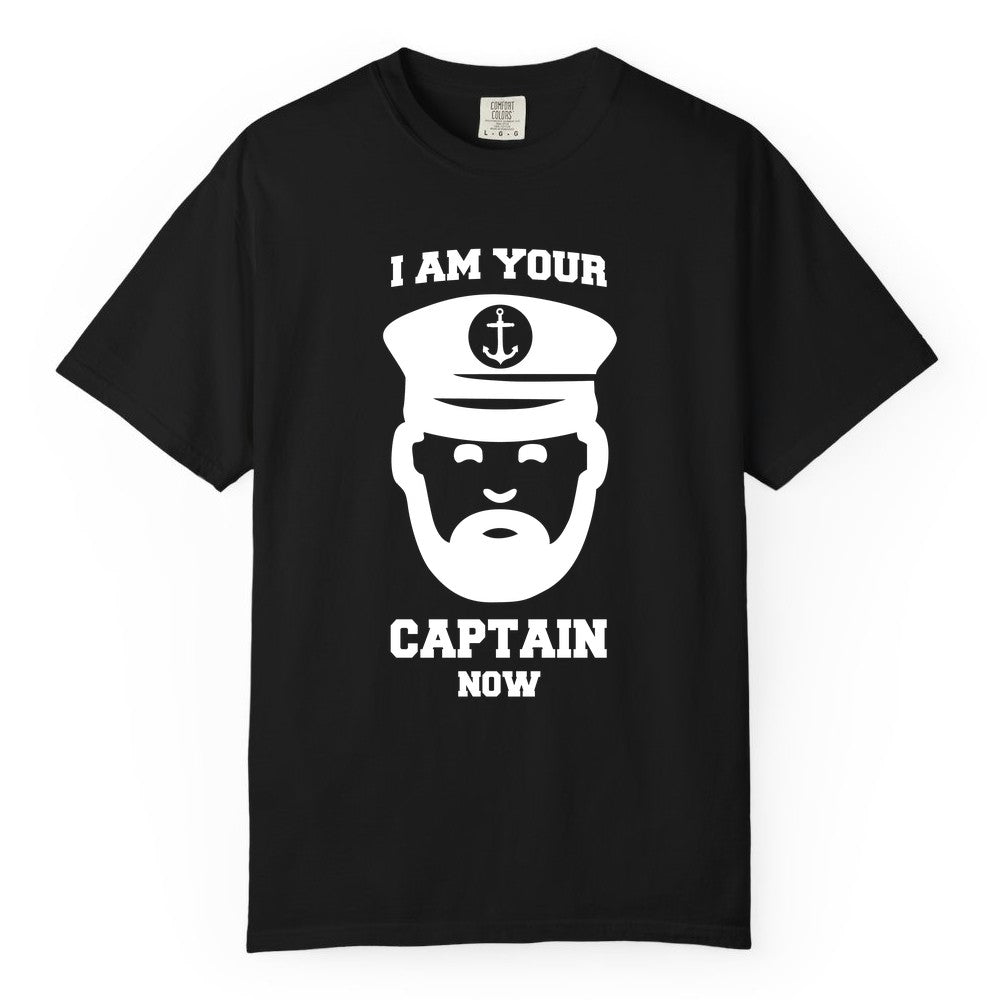 Funny Captain Shirt - Nautical Humor Tee for Boating Enthusiasts (Comfort Color) in Black - Funny Captain Shirt - I Am Your Captain Now Nautical Beard Hat Tee
