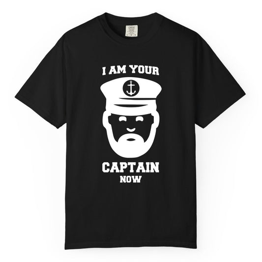 Funny Captain Shirt - Nautical Humor Tee for Boating Enthusiasts (Comfort Color) in Black - Funny Captain Shirt - I Am Your Captain Now Nautical Beard Hat Tee