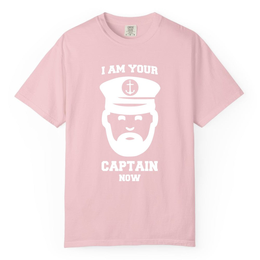 Funny Captain Shirt - Nautical Humor Tee for Boating Enthusiasts (Comfort Color) in Blossom - Funny Captain Shirt - I Am Your Captain Now Nautical Beard Hat Tee