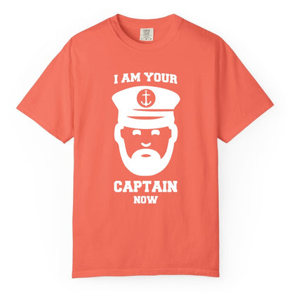 Funny Captain Shirt - Nautical Humor Tee for Boating Enthusiasts (Comfort Color) in Bright Salmon - Funny Captain Shirt - I Am Your Captain Now Nautical Beard Hat Tee