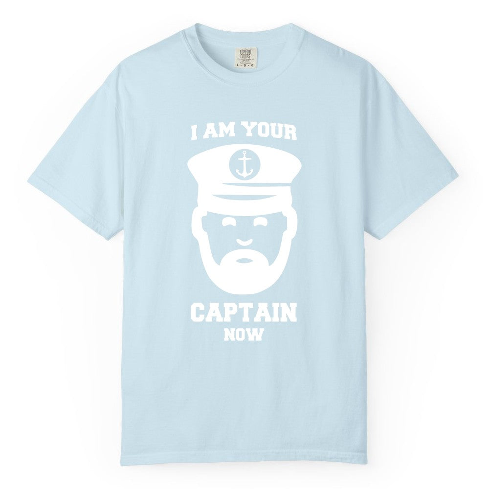 Funny Captain Shirt - Nautical Humor Tee for Boating Enthusiasts (Comfort Color) in Chambray - Funny Captain Shirt - I Am Your Captain Now Nautical Beard Hat Tee