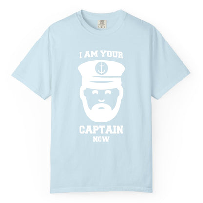 Funny Captain Shirt - Nautical Humor Tee for Boating Enthusiasts (Comfort Color) in Chambray - Funny Captain Shirt - I Am Your Captain Now Nautical Beard Hat Tee