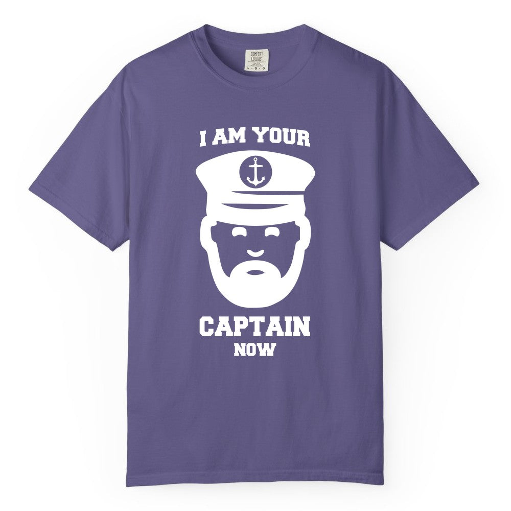 Funny Captain Shirt - Nautical Humor Tee for Boating Enthusiasts (Comfort Color) in Grape - Funny Captain Shirt - I Am Your Captain Now Nautical Beard Hat Tee