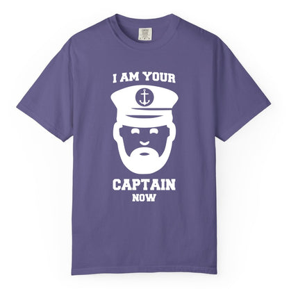 Funny Captain Shirt - Nautical Humor Tee for Boating Enthusiasts (Comfort Color) in Grape - Funny Captain Shirt - I Am Your Captain Now Nautical Beard Hat Tee