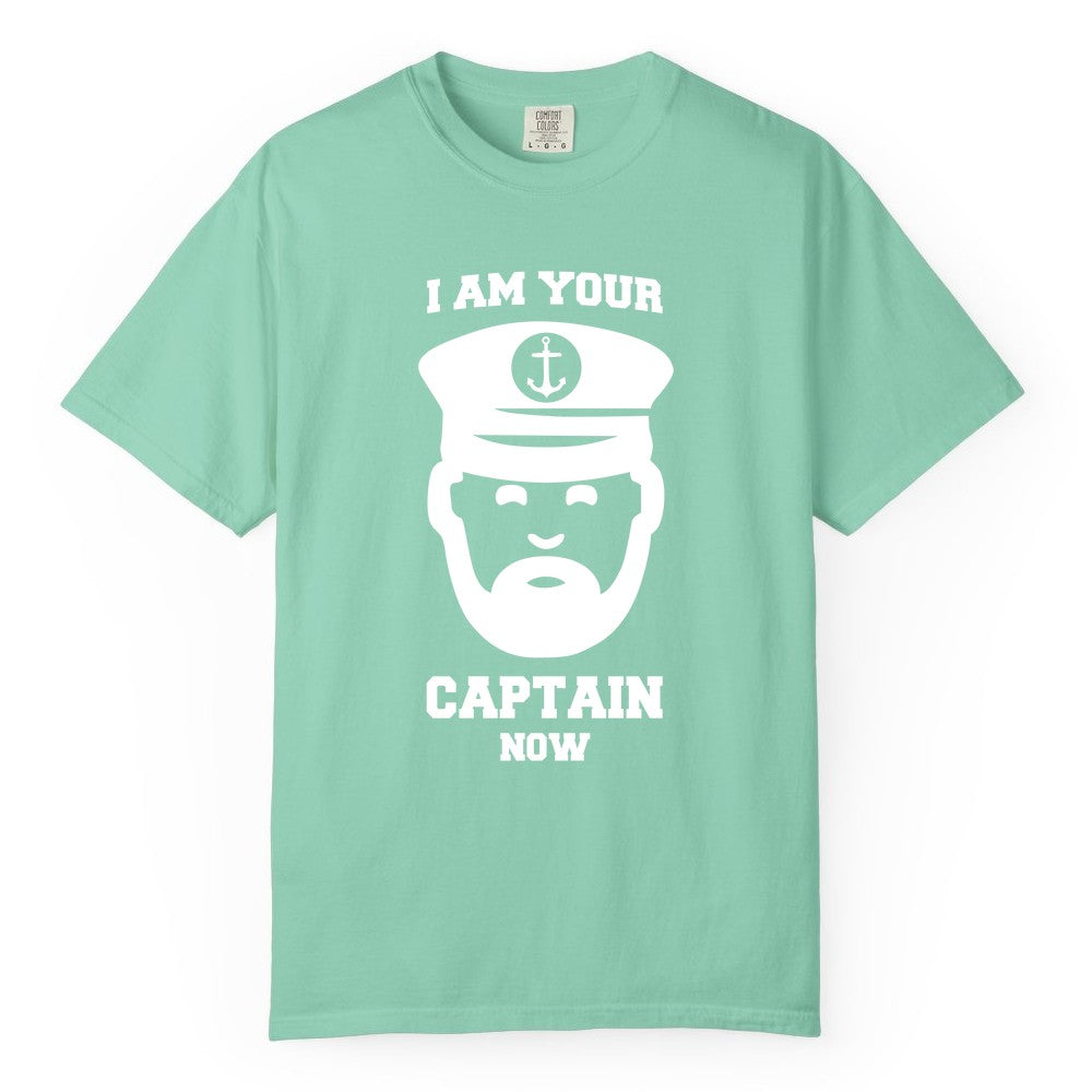 Funny Captain Shirt - Nautical Humor Tee for Boating Enthusiasts (Comfort Color) in Island Reef - Funny Captain Shirt - I Am Your Captain Now Nautical Beard Hat Tee