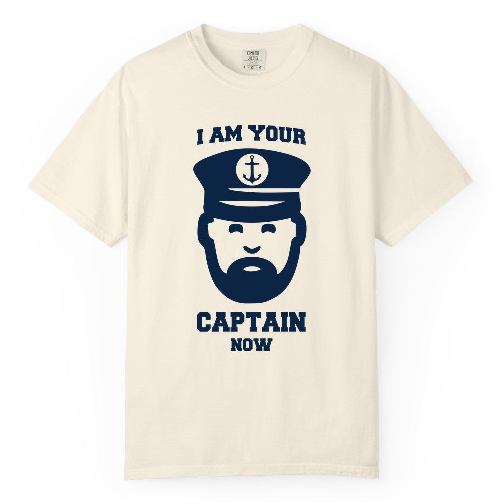 Funny Captain Shirt - Nautical Humor Tee for Boating Enthusiasts (Comfort Color) in Ivory - Funny Captain Shirt - I Am Your Captain Now Nautical Beard Hat Tee