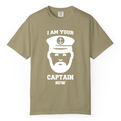 Funny Captain Shirt - Nautical Humor Tee for Boating Enthusiasts (Comfort Color) in Khaki - Funny Captain Shirt - I Am Your Captain Now Nautical Beard Hat Tee