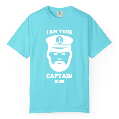 Funny Captain Shirt - Nautical Humor Tee for Boating Enthusiasts (Comfort Color) in Lagoon Blue - Funny Captain Shirt - I Am Your Captain Now Nautical Beard Hat Tee