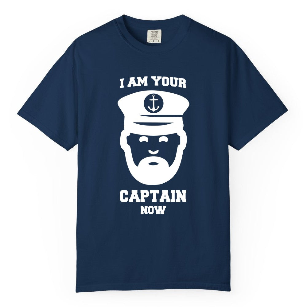 Funny Captain Shirt - Nautical Humor Tee for Boating Enthusiasts (Comfort Color) in Navy - Funny Captain Shirt - I Am Your Captain Now Nautical Beard Hat Tee
