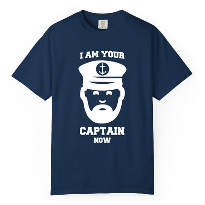 Funny Captain Shirt - Nautical Humor Tee for Boating Enthusiasts (Comfort Color) in Navy - Funny Captain Shirt - I Am Your Captain Now Nautical Beard Hat Tee