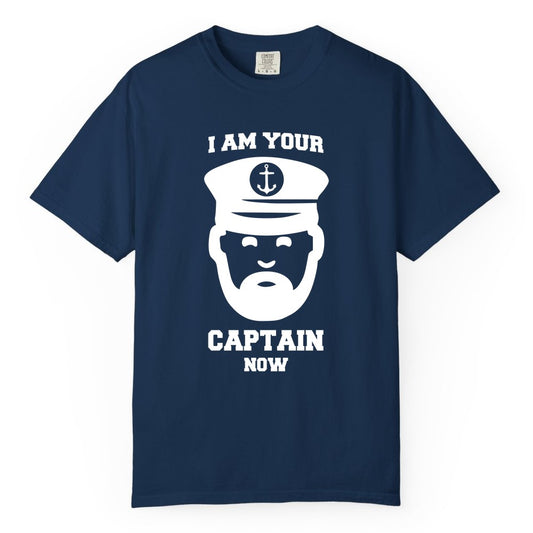 Funny Captain Shirt - Nautical Humor Tee for Boating Enthusiasts (Comfort Color) in Navy - Funny Captain Shirt - I Am Your Captain Now Nautical Beard Hat Tee