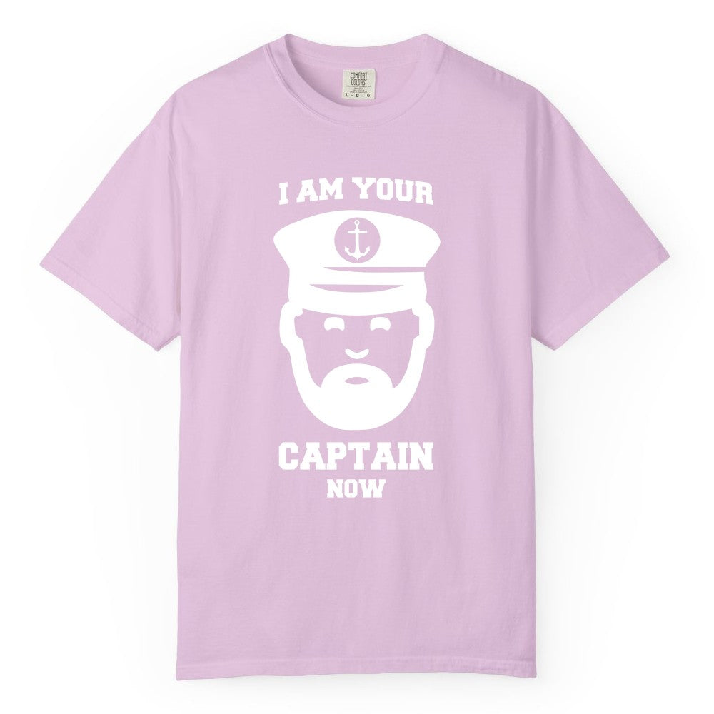 Funny Captain Shirt - Nautical Humor Tee for Boating Enthusiasts (Comfort Color) in Orchid - Funny Captain Shirt - I Am Your Captain Now Nautical Beard Hat Tee