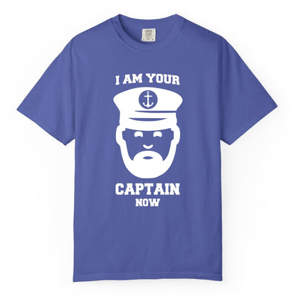 Funny Captain Shirt - Nautical Humor Tee for Boating Enthusiasts (Comfort Color) in Periwinkle - Funny Captain Shirt - I Am Your Captain Now Nautical Beard Hat Tee