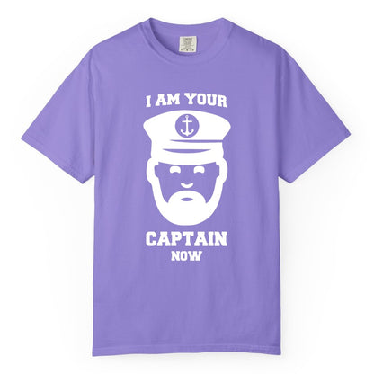 Funny Captain Shirt - Nautical Humor Tee for Boating Enthusiasts (Comfort Color) in Violet - Funny Captain Shirt - I Am Your Captain Now Nautical Beard Hat Tee