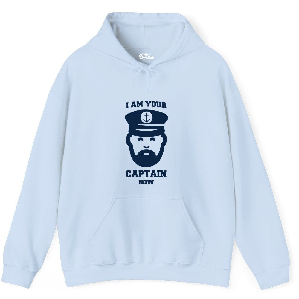 Funny Captain Shirt - Nautical Humor Tee for Boating Enthusiasts (Hoodie) in Light Blue - Funny Captain Shirt - I Am Your Captain Now Nautical Beard Hat Tee