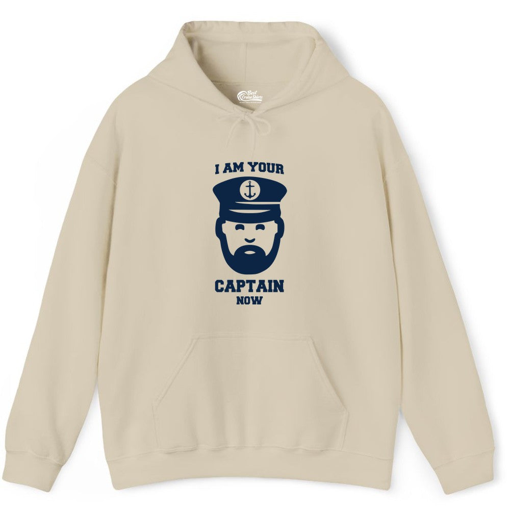 Funny Captain Shirt - Nautical Humor Tee for Boating Enthusiasts (Hoodie) in Sand - Funny Captain Shirt - I Am Your Captain Now Nautical Beard Hat Tee
