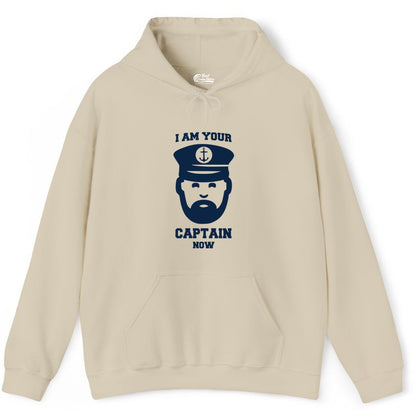 Funny Captain Shirt - Nautical Humor Tee for Boating Enthusiasts (Hoodie) in Sand - Funny Captain Shirt - I Am Your Captain Now Nautical Beard Hat Tee