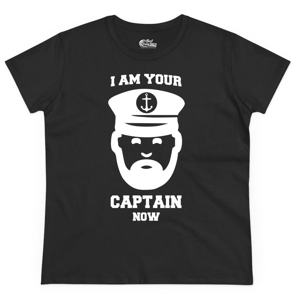 Funny Captain Shirt - Nautical Humor Tee for Boating Enthusiasts (Ladies Tee) in Black - Funny Captain Shirt - I Am Your Captain Now Nautical Beard Hat Tee