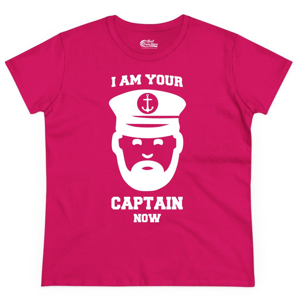 Funny Captain Shirt - Nautical Humor Tee for Boating Enthusiasts (Ladies Tee) in Heliconia - Funny Captain Shirt - I Am Your Captain Now Nautical Beard Hat Tee