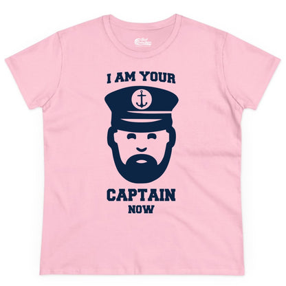 Funny Captain Shirt - Nautical Humor Tee for Boating Enthusiasts (Ladies Tee) in Light Pink - Funny Captain Shirt - I Am Your Captain Now Nautical Beard Hat Tee