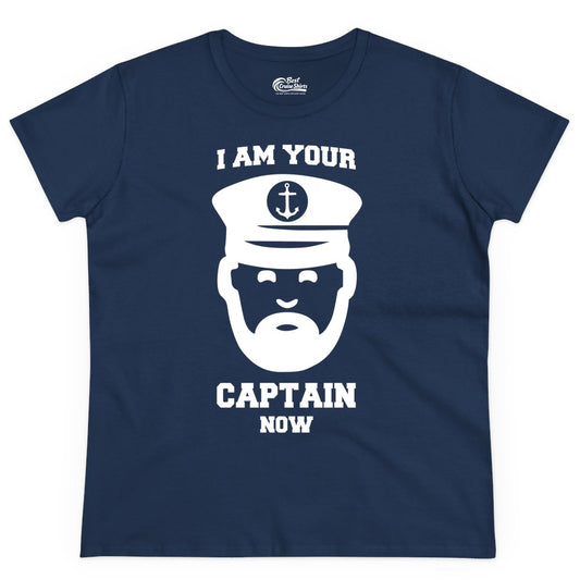 Funny Captain Shirt - Nautical Humor Tee for Boating Enthusiasts (Ladies Tee) in Navy - Funny Captain Shirt - I Am Your Captain Now Nautical Beard Hat Tee