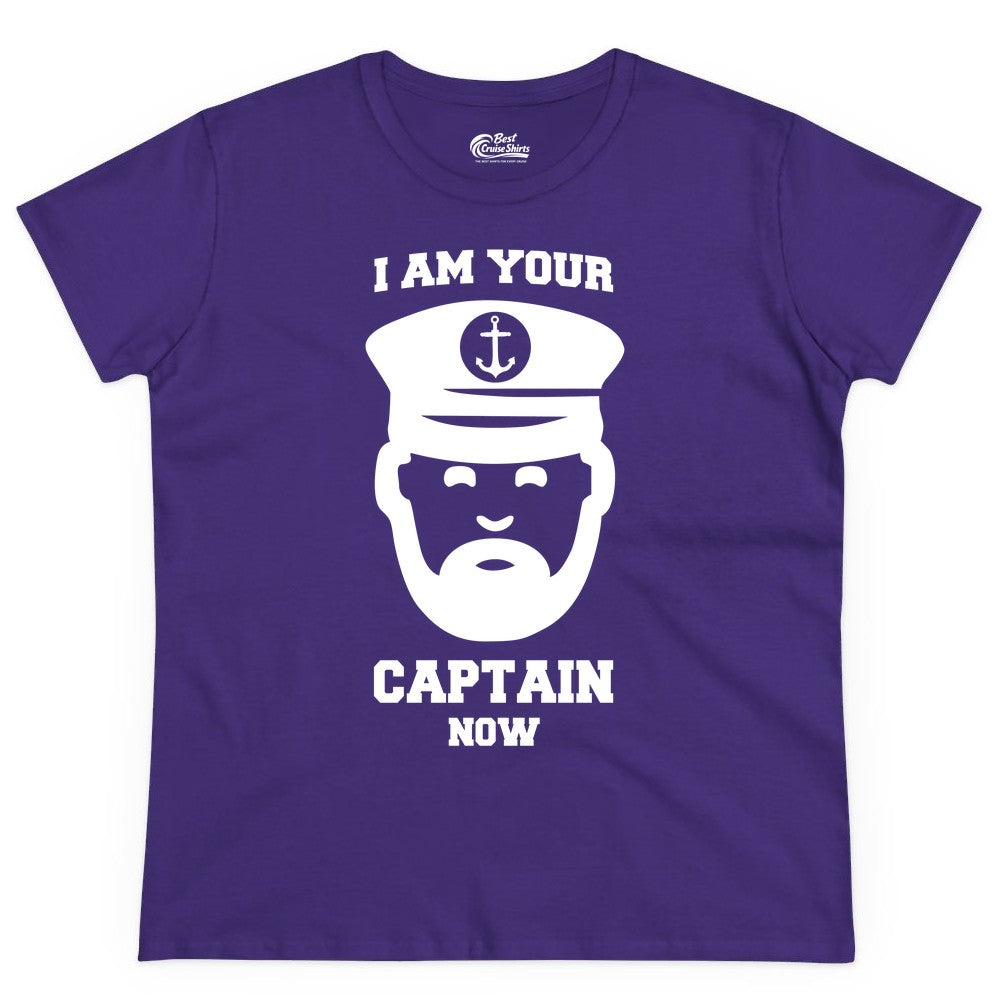 Funny Captain Shirt - Nautical Humor Tee for Boating Enthusiasts (Ladies Tee) in Purple - Funny Captain Shirt - I Am Your Captain Now Nautical Beard Hat Tee