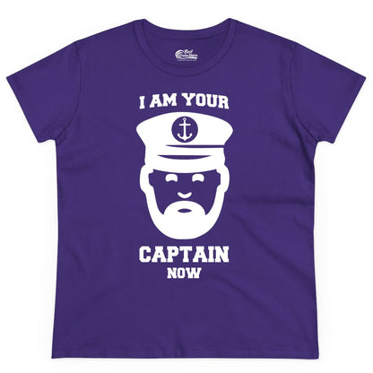 Funny Captain Shirt - Nautical Humor Tee for Boating Enthusiasts (Ladies Tee) in Purple - Funny Captain Shirt - I Am Your Captain Now Nautical Beard Hat Tee