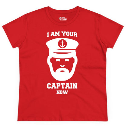 Funny Captain Shirt - Nautical Humor Tee for Boating Enthusiasts (Ladies Tee) in Red - Funny Captain Shirt - I Am Your Captain Now Nautical Beard Hat Tee