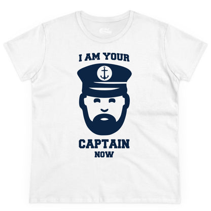 Funny Captain Shirt - Nautical Humor Tee for Boating Enthusiasts (Ladies Tee) in White - Funny Captain Shirt - I Am Your Captain Now Nautical Beard Hat Tee
