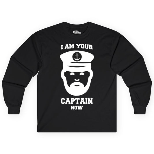 Funny Captain Shirt - Nautical Humor Tee for Boating Enthusiasts (Long Sleeve) in Black - Funny Captain Shirt - I Am Your Captain Now Nautical Beard Hat Tee