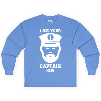 Funny Captain Shirt - Nautical Humor Tee for Boating Enthusiasts (Long Sleeve) in Carolina Blue - Funny Captain Shirt - I Am Your Captain Now Nautical Beard Hat Tee