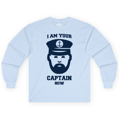 Funny Captain Shirt - Nautical Humor Tee for Boating Enthusiasts (Long Sleeve) in Light Blue - Funny Captain Shirt - I Am Your Captain Now Nautical Beard Hat Tee