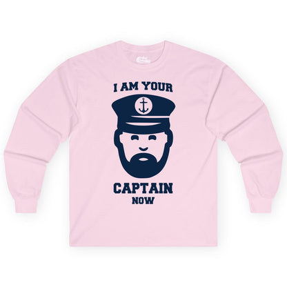 Funny Captain Shirt - Nautical Humor Tee for Boating Enthusiasts (Long Sleeve) in Light Pink - Funny Captain Shirt - I Am Your Captain Now Nautical Beard Hat Tee
