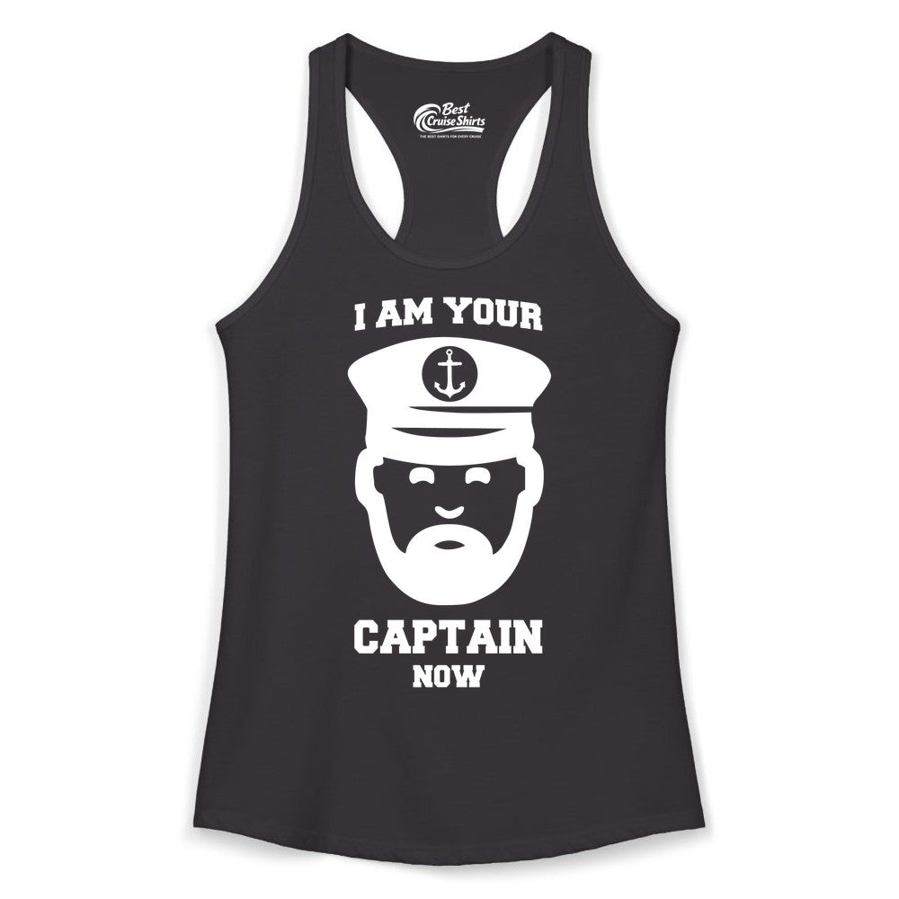Funny Captain Shirt - Nautical Humor Tee for Boating Enthusiasts (Ladies Tank) in Black - Funny Captain Shirt - I Am Your Captain Now Nautical Beard Hat Tee