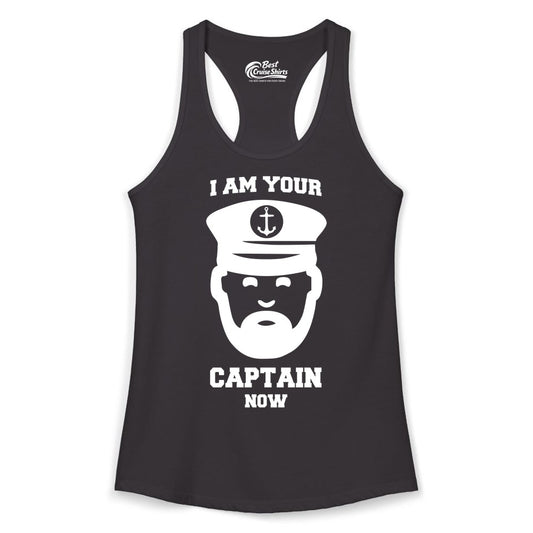 Funny Captain Shirt - Nautical Humor Tee for Boating Enthusiasts (Ladies Tank) in Black - Funny Captain Shirt - I Am Your Captain Now Nautical Beard Hat Tee