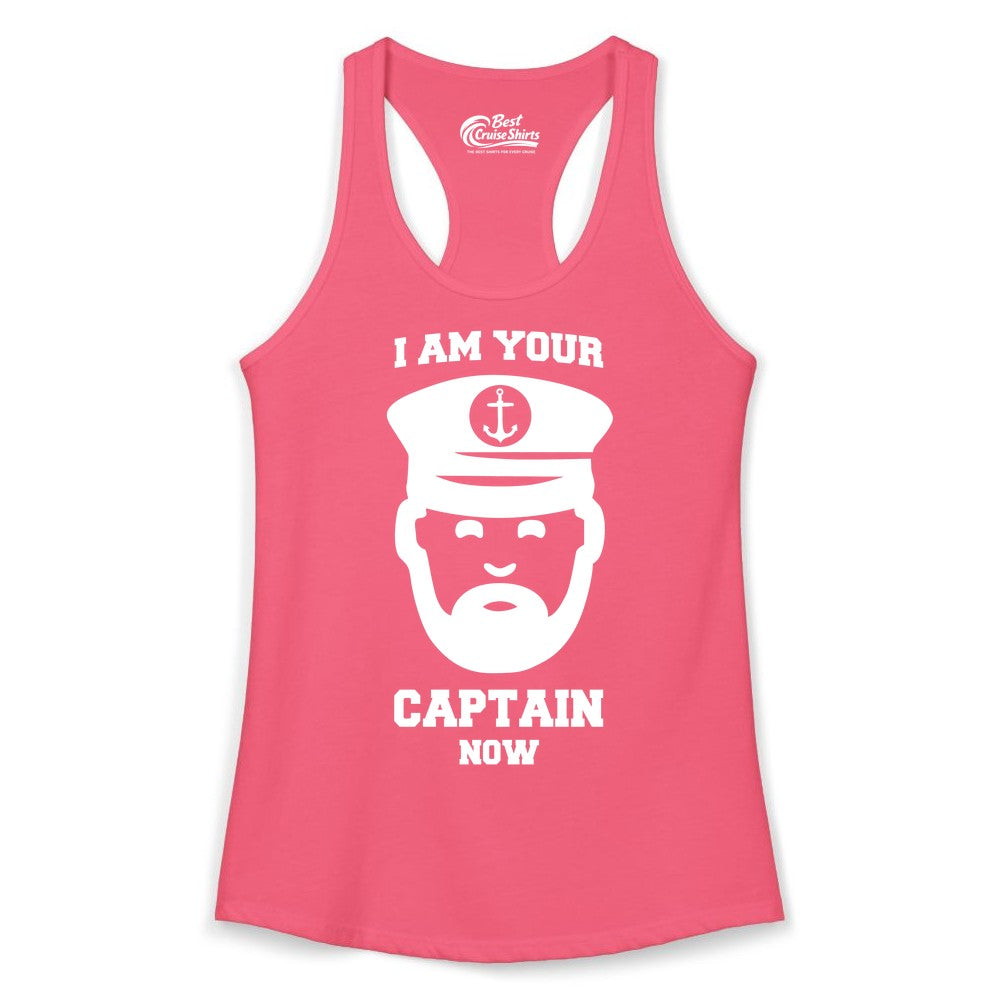 Funny Captain Shirt - Nautical Humor Tee for Boating Enthusiasts (Ladies Tank) in Hot Pink - Funny Captain Shirt - I Am Your Captain Now Nautical Beard Hat Tee