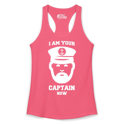 Funny Captain Shirt - Nautical Humor Tee for Boating Enthusiasts (Ladies Tank) in Hot Pink - Funny Captain Shirt - I Am Your Captain Now Nautical Beard Hat Tee