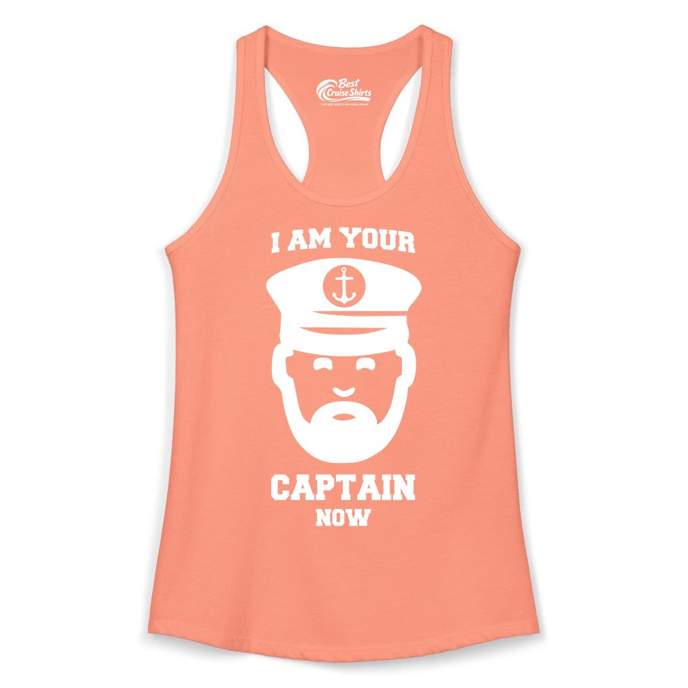 Funny Captain Shirt - Nautical Humor Tee for Boating Enthusiasts (Ladies Tank) in Solid Light Orange - Funny Captain Shirt - I Am Your Captain Now Nautical Beard Hat Tee